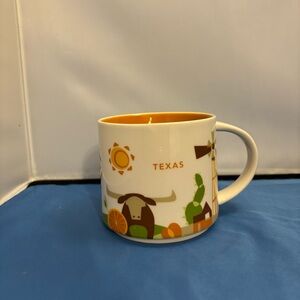 From the “You are Here” collectable Starbucks mugs. Featuring the iconic Texas.